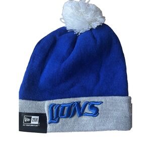 Rare Detroit Lions Knit Winter Hat Beanie‎ New Era Cap FLEECE Lined Blue NWT